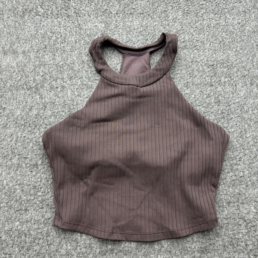 Alo Yoga Womens S Ribbed High Neck Racerback Sports Bra Tank Top